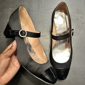 J. Crew Women’s Millie Mary Jane Heels Satin And Leather Black Size 9.5